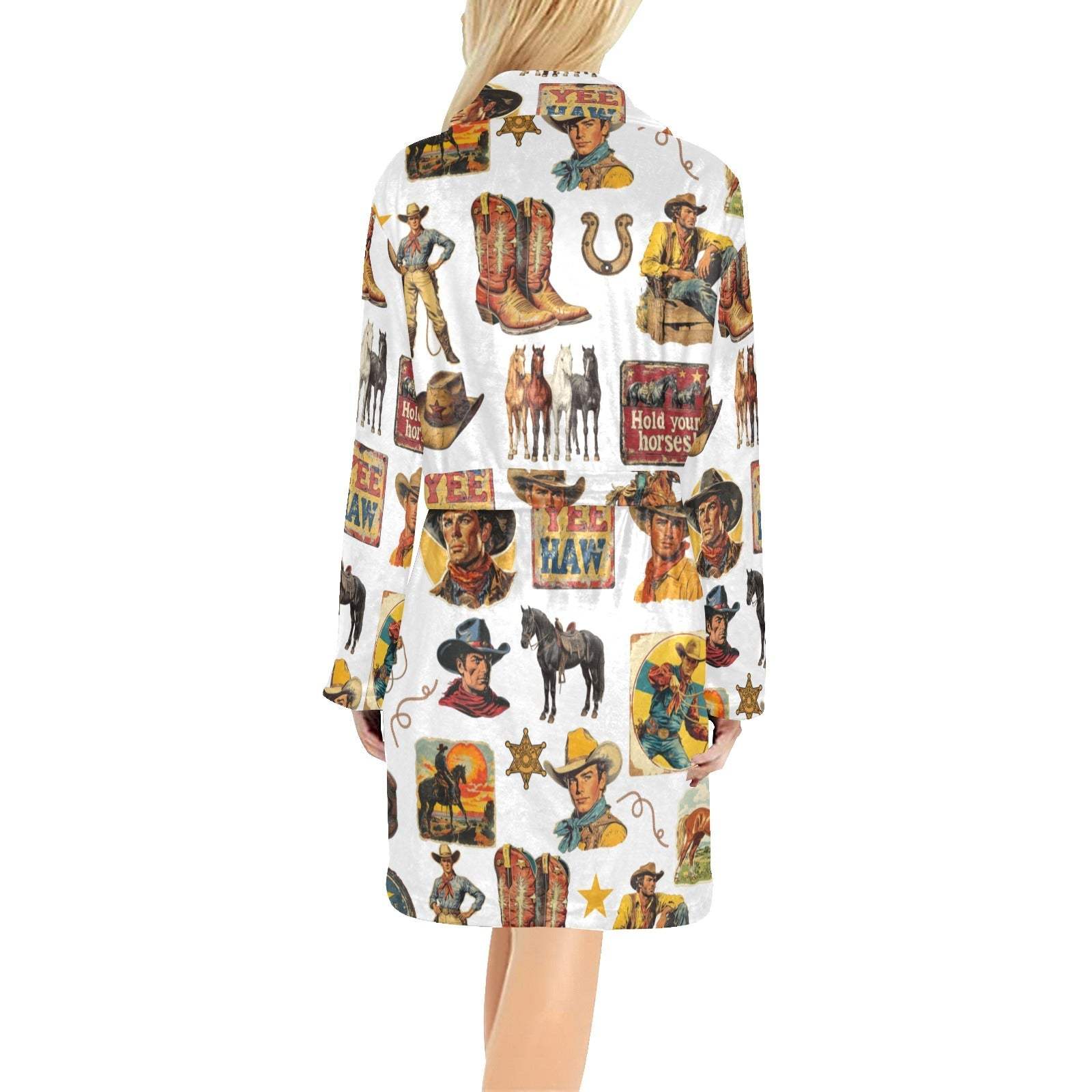 Baha Ranch Vintage Cowboy Collage Western Women's Robe - Baha Ranch Western Wear - Flyclothing LLC