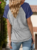 Contrast Notched Short Sleeve T-Shirt - Trendsi