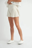 MABLE Pleated High Waist Twill Shorts - Trendsi