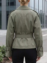 Lapel Collar Belted Cropped Trench - Trendsi - Flyclothing LLC