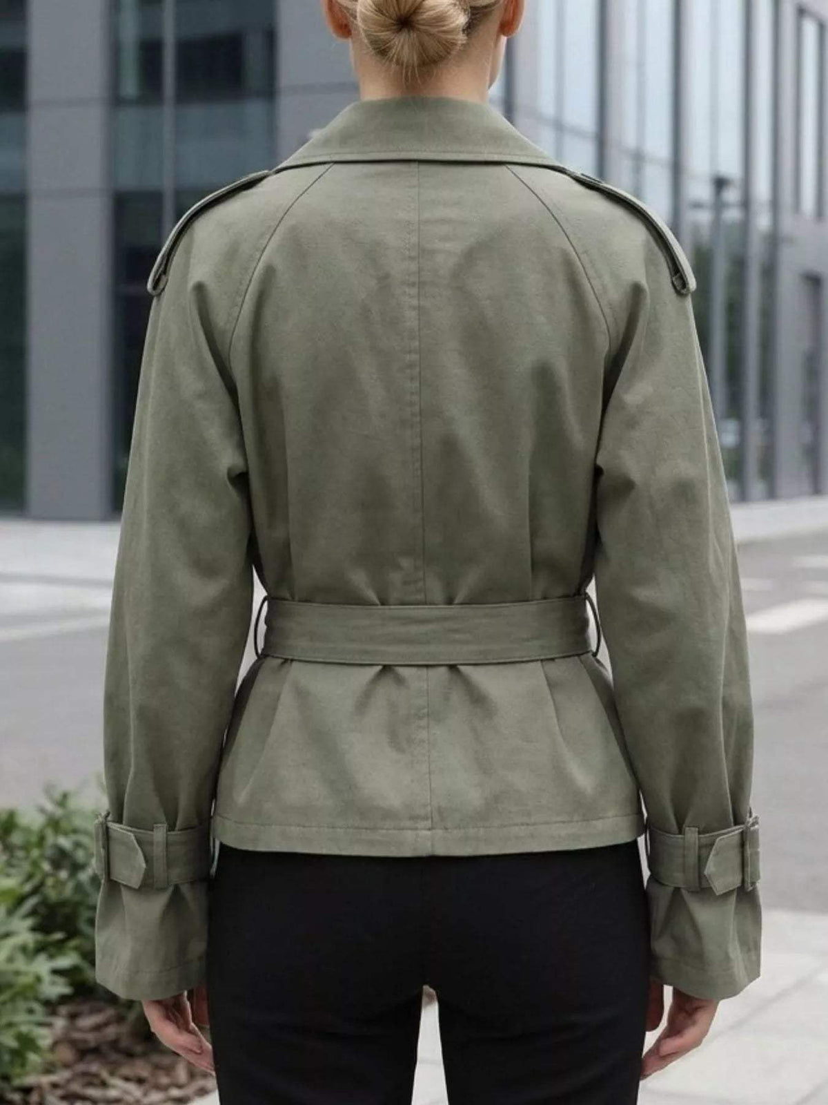 Lapel Collar Belted Cropped Trench - Trendsi - Flyclothing LLC