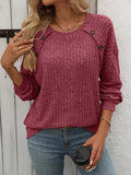 Decor Button Long Sleeve Ribbed T-Shirt - Trendsi - Flyclothing LLC