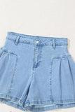 Pleated Patchwork Panel Lightweight Denim Shorts - Trendsi - Flyclothing LLC
