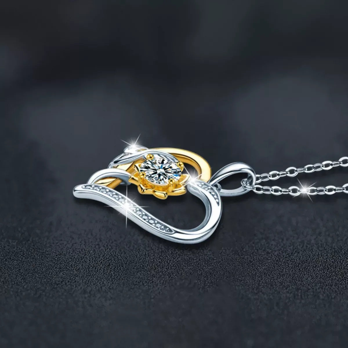 1 Carat Two Tone Heart-Shaped Pendant Necklace - Trendsi - Flyclothing LLC