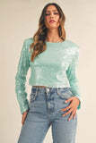 MABLE Shoulder Padded Sequin Crop Top - Trendsi - Flyclothing LLC