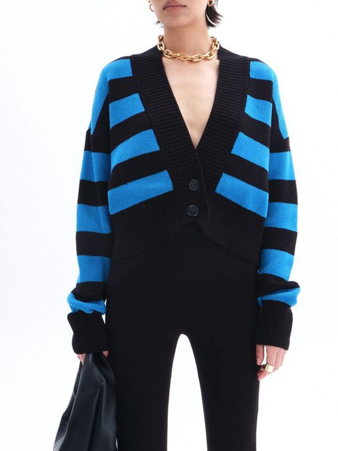 Striped Button Down Drop Shoulder Cardigan - Trendsi - Flyclothing LLC