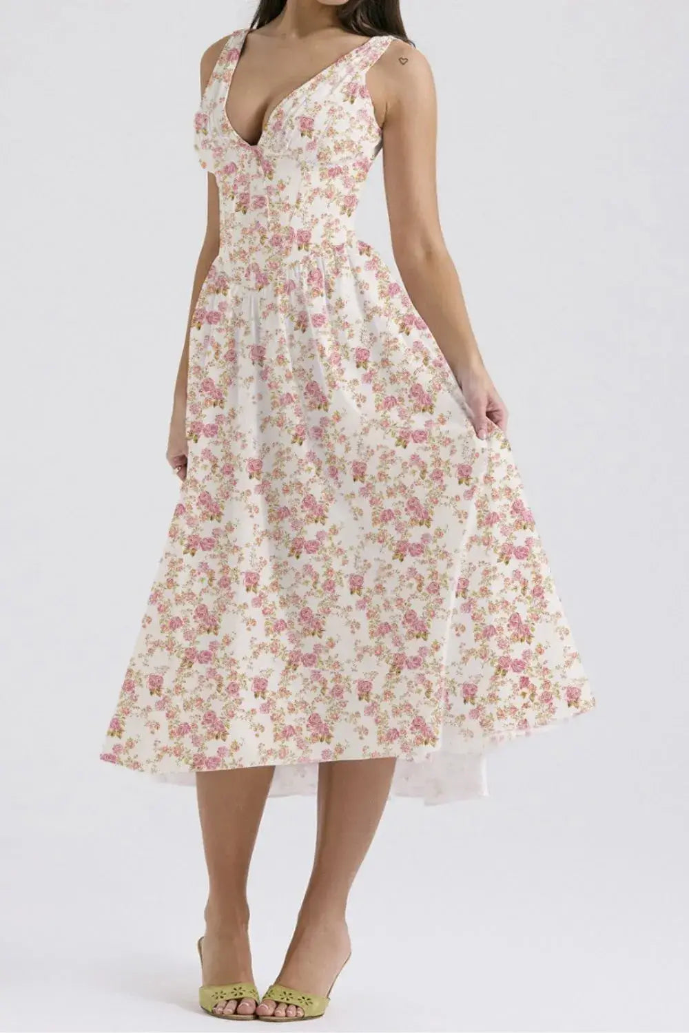 Floral V-Neck Sleeveless Midi Dress with Pockets - Trendsi - Flyclothing LLC