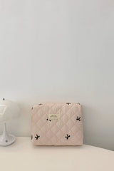 Bow Embroidered Quilted Storage Bag - Trendsi