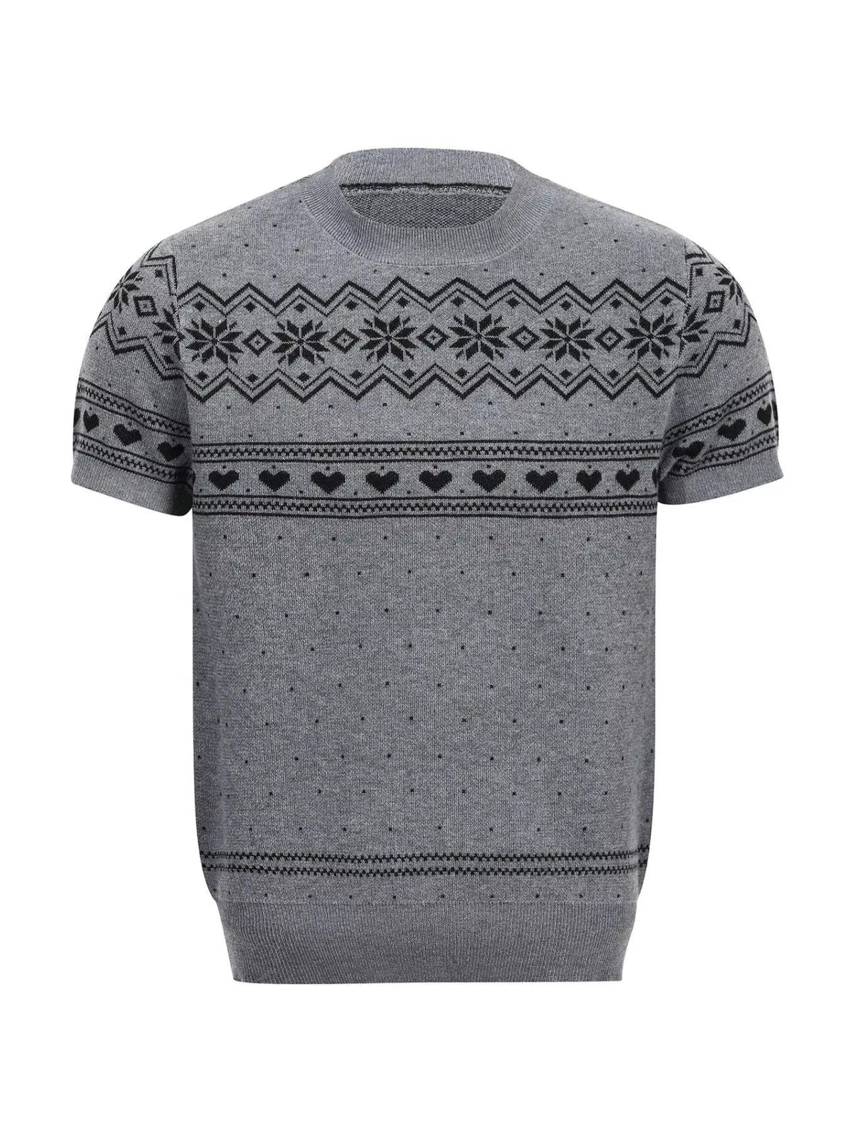 Men's Short-Sleeve Knit Top with Fair Isle and Heart Pattern - Trendsi - Flyclothing LLC