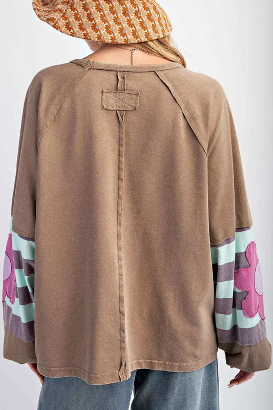 Plus Size Flower Round Neck Long Sleeve Blouse - Trendsi - Flyclothing LLC