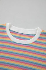 Striped Round Neck Top and Shorts Set - Trendsi - Flyclothing LLC