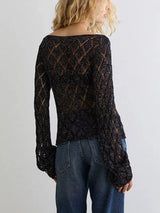 Openwork Long Sleeve Sweater - Trendsi - Flyclothing LLC