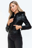 Snobbish Faux Leather Zip Up Drawstring Hooded Jacket - Trendsi - Flyclothing LLC