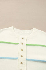 Contrast Striped Half Button Round Neck Sweater - Trendsi - Flyclothing LLC