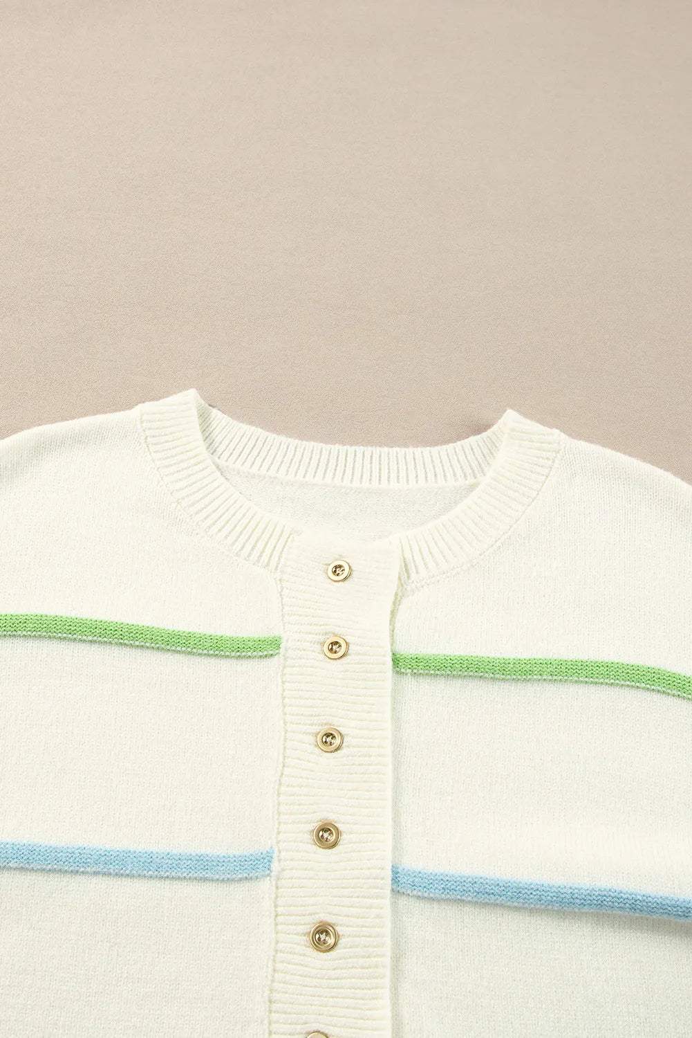 Contrast Striped Half Button Round Neck Sweater - Trendsi - Flyclothing LLC