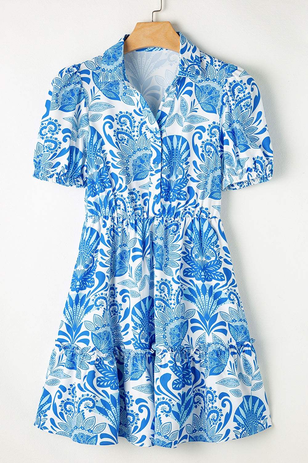 Tiered Printed Short Sleeve Mini Dress - Trendsi - Flyclothing LLC