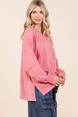 Mittoshop Mineral Wash Raglan Long Sleeve Oversized Top - Trendsi - Flyclothing LLC