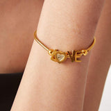 Titanium Steel Rhinestone Letter Bracelet - Trendsi - Flyclothing LLC