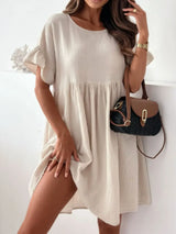 Round Neck Short Sleeve Mini Dress - Trendsi - Flyclothing LLC