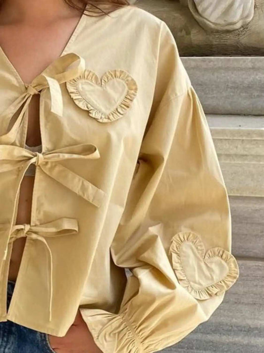 Tied Flounce Sleeve Blouse - Trendsi - Flyclothing LLC