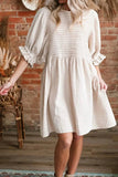 Textured Ruffled Puff Sleeve Loose Dress - Trendsi
