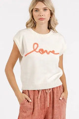 Mittoshop Contrast Letter Round Neck Cap Sleeve Knit Top - Trendsi - Flyclothing LLC