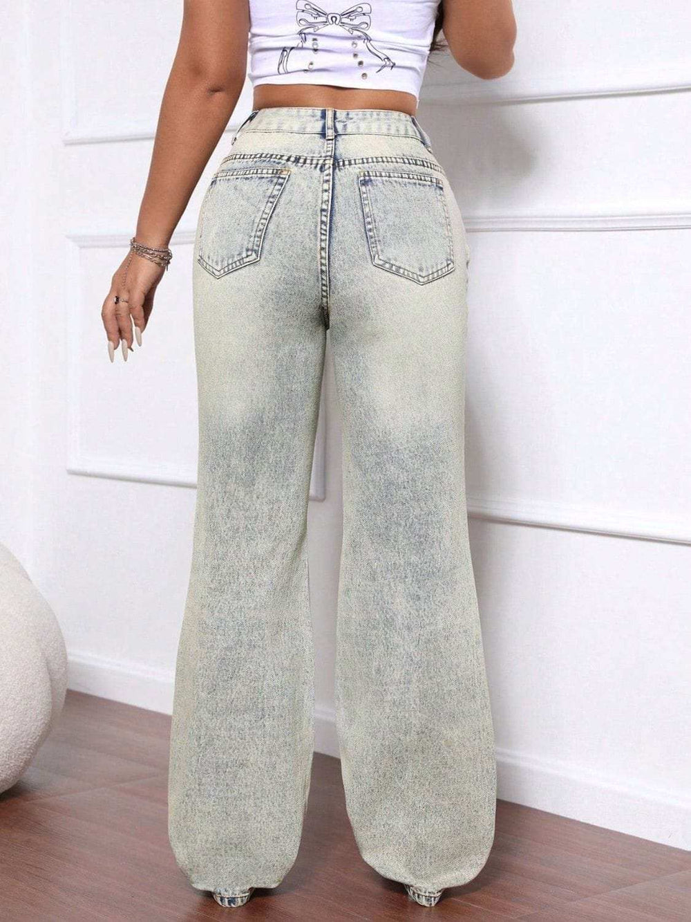 Distressed High Waist Jeans - Trendsi - Flyclothing LLC