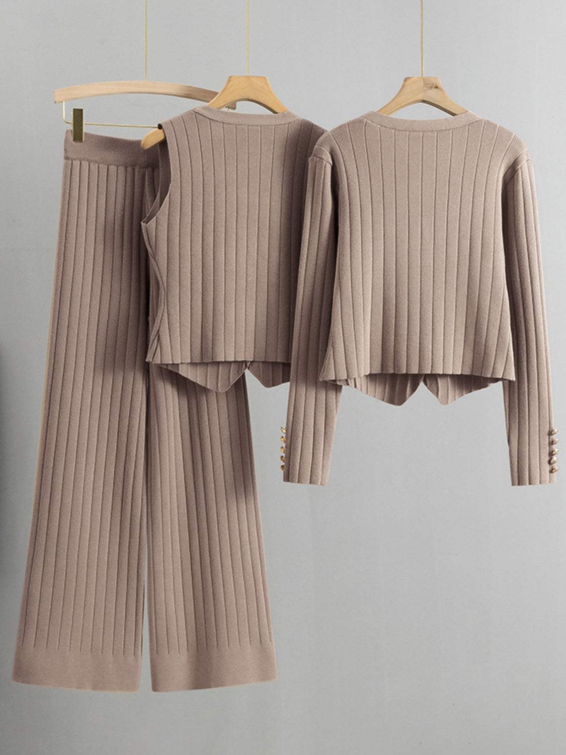 V-Neck Tank, Cardigan and Pants Three-Piece Sweater Set - Trendsi - Flyclothing LLC