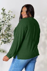 Basic Bae Full Size Ribbed Round Neck Slit Knit Top - ShopBasicbae - Flyclothing LLC