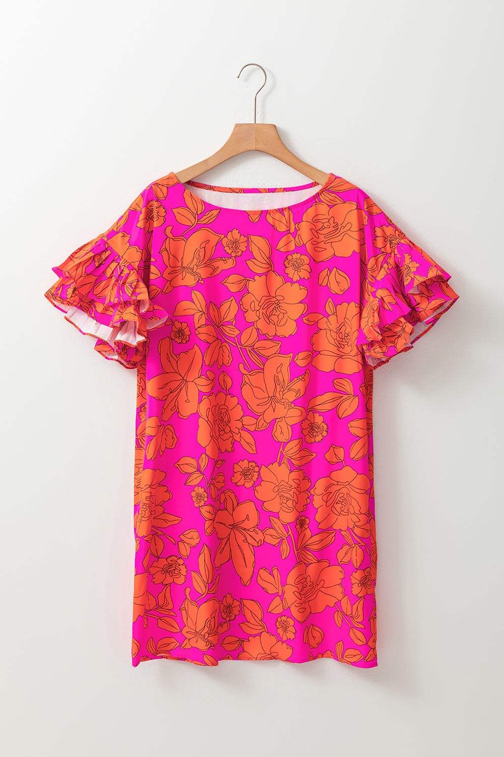 Ruffled Printed Short Sleeve Mini Dress - Trendsi - Flyclothing LLC