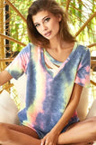 BiBi Tie Dye Terry V Neck Top With Double Strap - Trendsi - Flyclothing LLC
