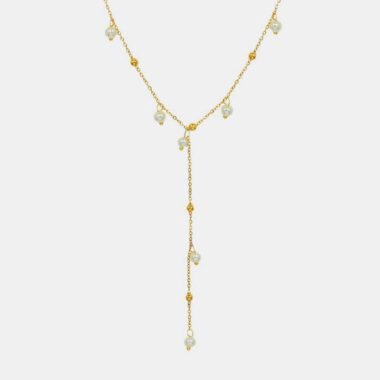 18K Gold-Plated Pearl Drop Necklace - Trendsi