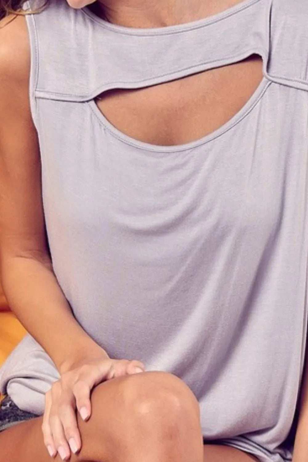 BiBi Rayon Span Knit With Cut Out Front Sleeveless Top - Trendsi - Flyclothing LLC