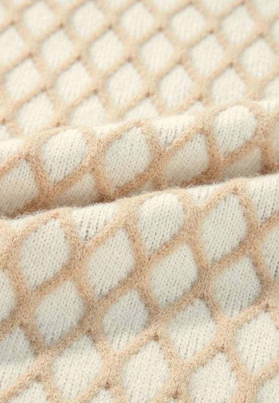 Diamond Pattern Mock Neck Long Sleeve Sweater - Trendsi - Flyclothing LLC