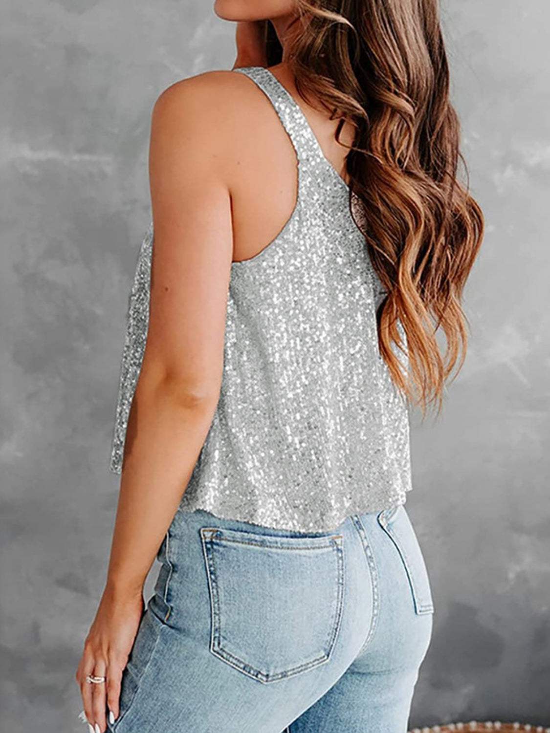 Sequin Scoop Neck Tank - Trendsi - Flyclothing LLC