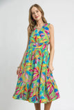 Umgee Ruffled Hem Printed Sleeveless Midi Dress - Trendsi