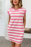 Contrast Striped Round Neck Short Sleeve Mini Dress - Trendsi - Flyclothing LLC