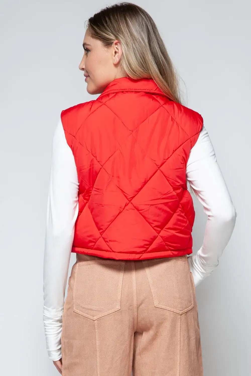 Snobbish Snap Down Quilted Crop Vest - Trendsi - Flyclothing LLC
