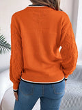 Contrast Trim Round Neck Long Sleeve Sweater - Trendsi - Flyclothing LLC