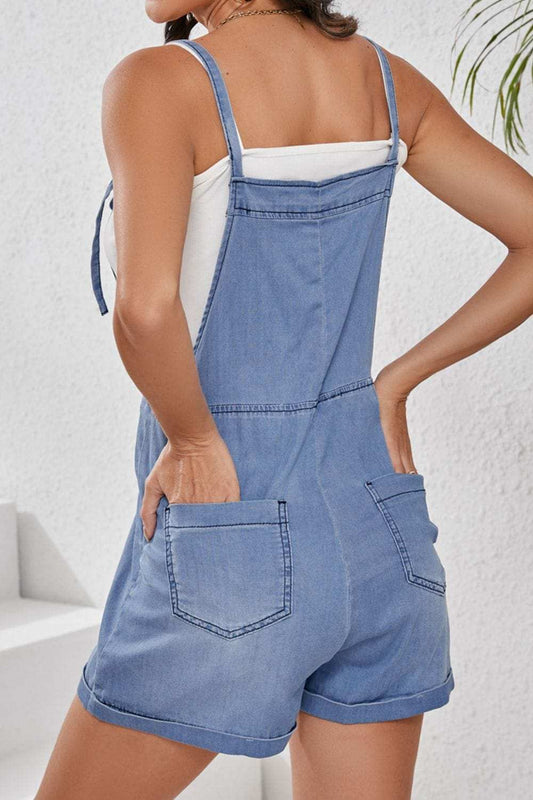 Square Neck Denim Overalls with Pockets - Trendsi - Flyclothing LLC