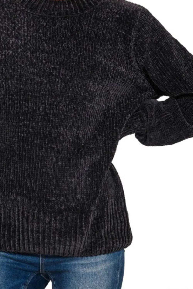 Zenana Round Neck Balloon Sleeve Chenille Sweater - Trendsi - Flyclothing LLC