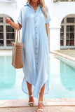 Button Down Short Sleeve Midi Shirt Dress - Trendsi - Flyclothing LLC