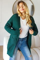 Haptics Stripe Textured Open Front Cardigan with Pockets - Trendsi