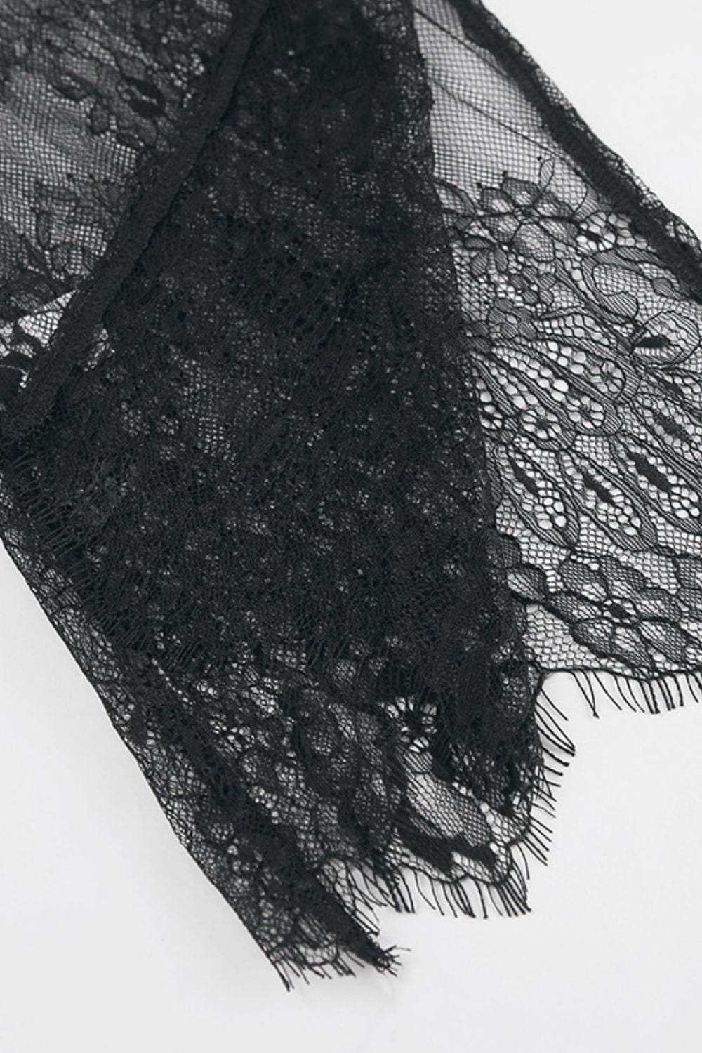 Fringe Round Neck Long Sleeve Lace Sheer Top - Trendsi - Flyclothing LLC