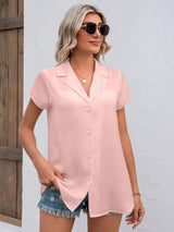Button Up Collared Neck Short Sleeve Shirt - Trendsi - Flyclothing LLC