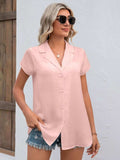 Button Up Collared Neck Short Sleeve Shirt - Trendsi - Flyclothing LLC