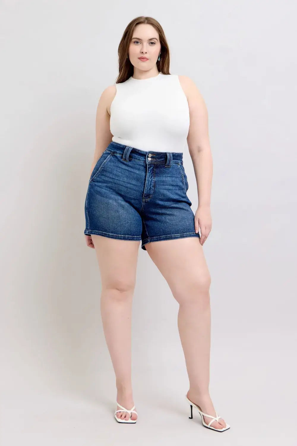 Judy Blue Full Size Double Button Waistband Denim Shorts Plus Size - Trendsi - Flyclothing LLC