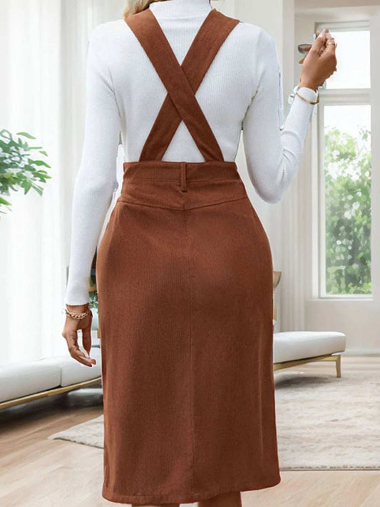 Perfee Slit Overall Dress with Pockets - Trendsi - Flyclothing LLC