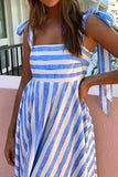 Striped Square Neck Wide Strap Dress - Trendsi