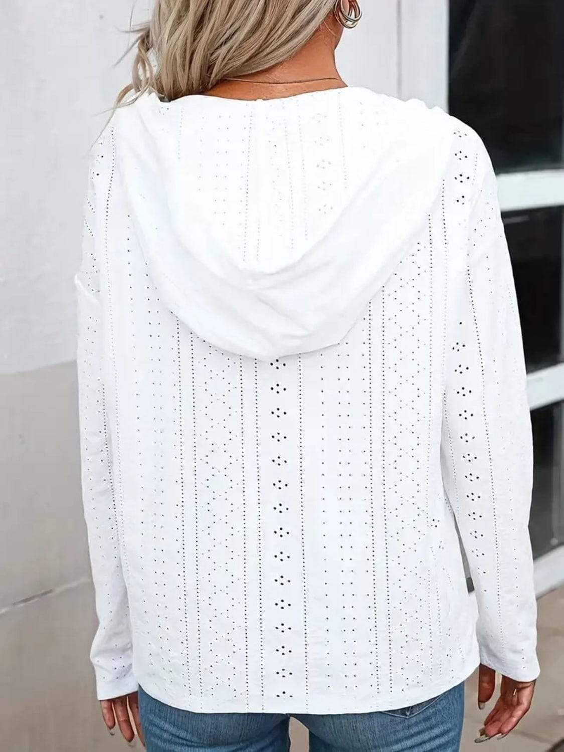 Drawstring Eyelet Long Sleeve Hoodie - Trendsi - Flyclothing LLC